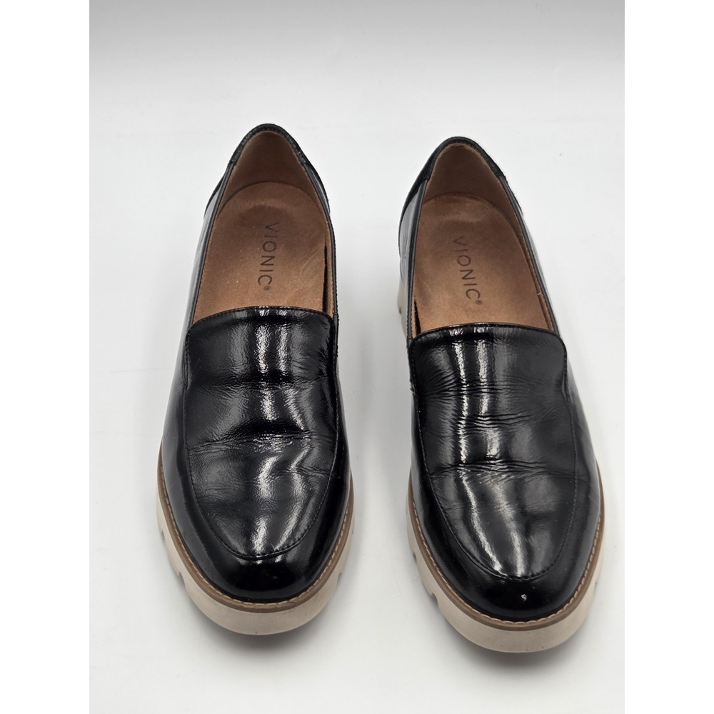 Vionic Kensley Loafers Womens 8.5 Black Patent Leather Comfort Slip On Shoes - Picture 3 of 7